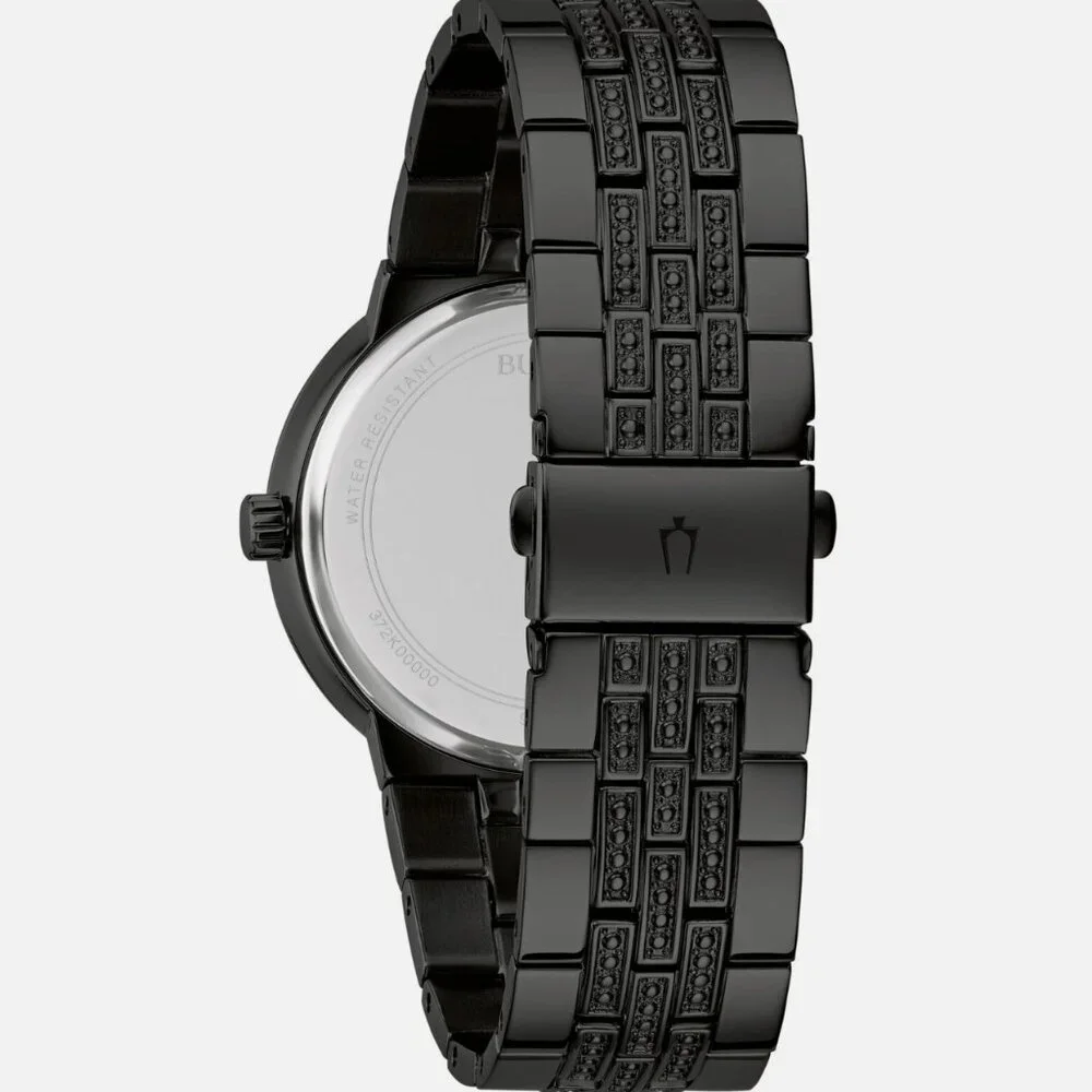 Bulova Men's Crystal Quartz Gemmed Black Stainless Steel Watch 40 MM